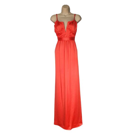 Ramy Brook Becky Gown Plunge Neck Satin Slit Maxi Dress Guava Pink Coral Size 4 - Picture 4 of 14